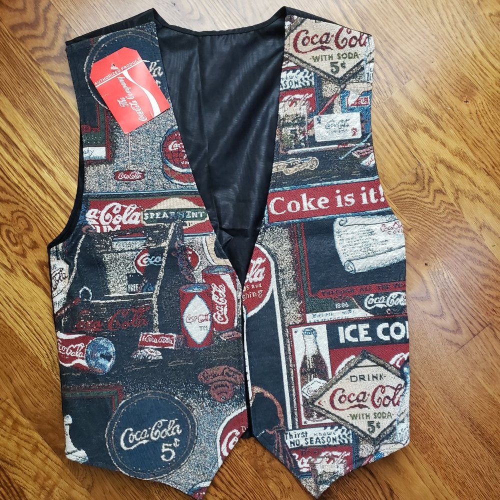 Vintage 1995 Coca Cola Tapestry Vest NWT Small Manual Woodworkers Memorabilia